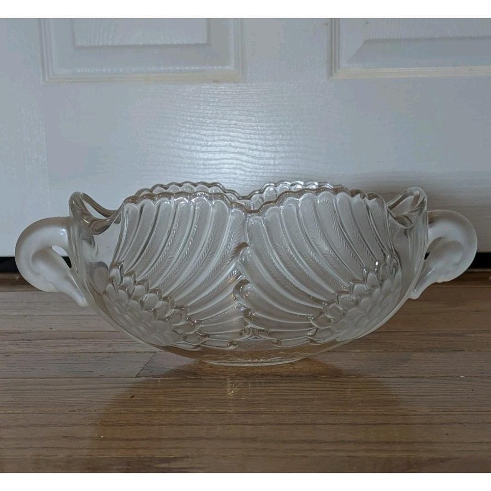 Vintage Art Deco Frosted Satin Glass Wing Console Bowl Centerpiece 12"
